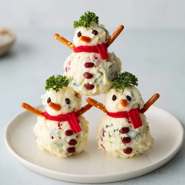 Get ready to serve this whimsical Snowman Cheese Ball Trio, perfect for a cheerful holiday party spread!