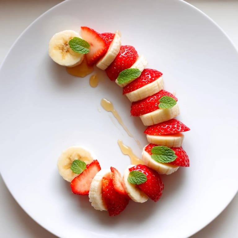 Delicious Banana Strawberry Candy Cane snack: perfect for a quick, healthy holiday themed dessert.