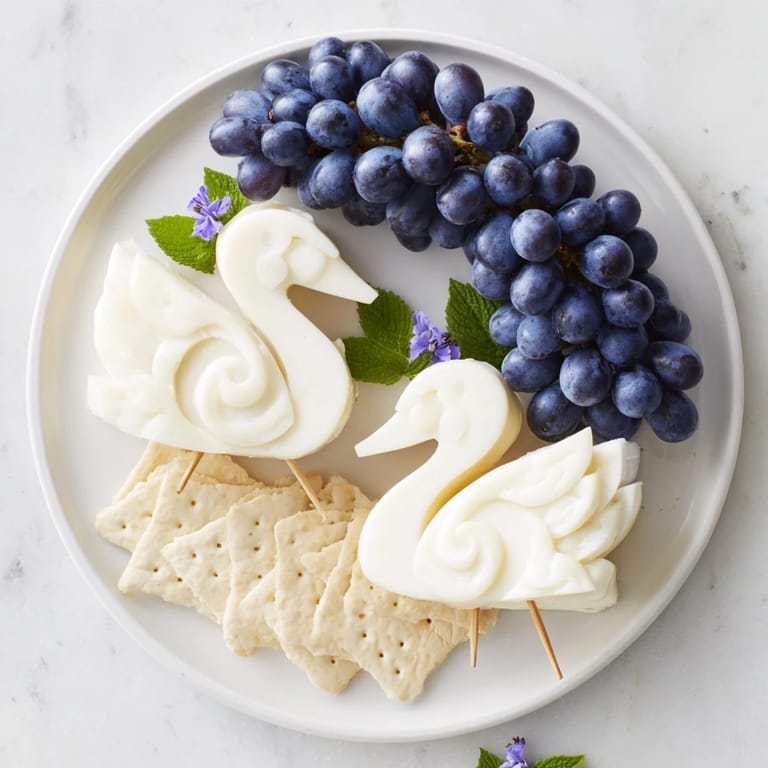 Beautiful Elegant Swan Lake Board, a tempting cheese and cracker platter, perfect for parties.
