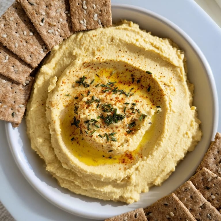Close-up of the Sandstone Canyon appetizer, showing the textured hummus and stacked crackers ready to enjoy.