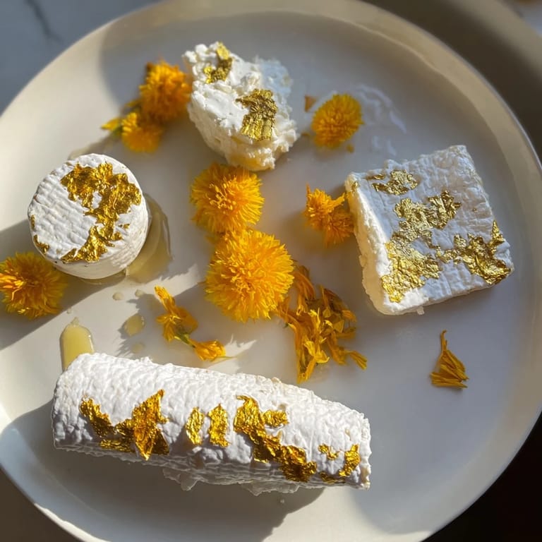 Luxurious Gilded Lily cheese board, featuring creamy brie and gold leaf, a stunning appetizer for guests.