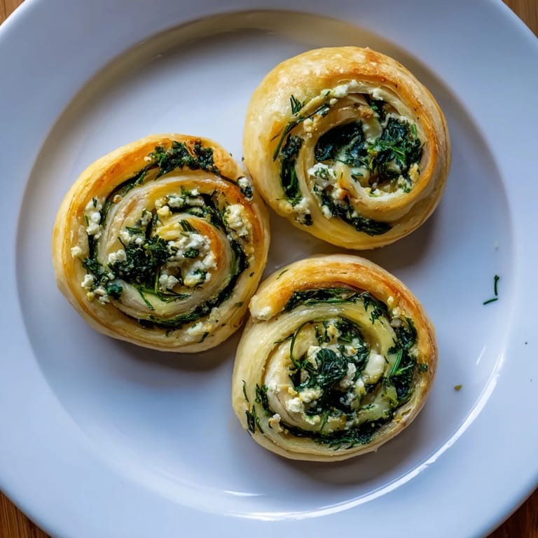 Warm, aromatic Savory Spinach Feta Pinwheel Spirals, ready to eat, showing off a delightful, spiral shape and tangy cheese.
