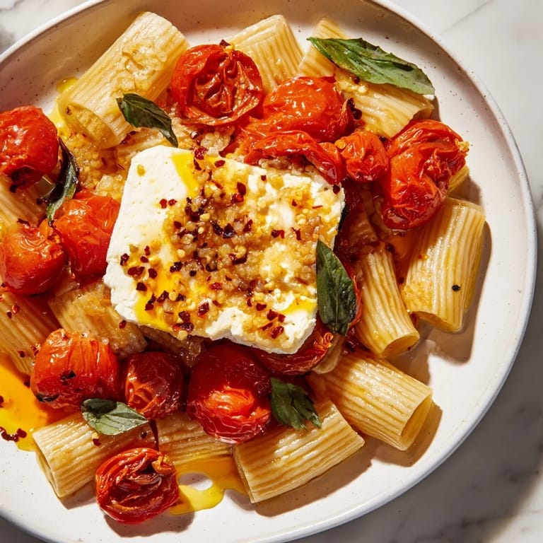 Creamy, melted baked feta 2.0 with glistening honey, ready to be tossed with al dente pasta.
