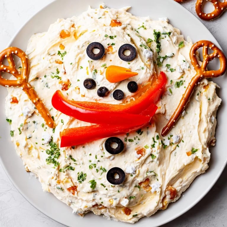 Enjoy cold Melted Snowman Dip, a festive winter treat perfect for dipping crackers or veggies.