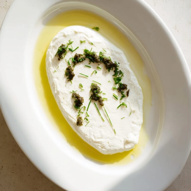 Gourmet Victorian Cameo: a close-up shows the cheese shape with a patterned olive tapenade silhouette.