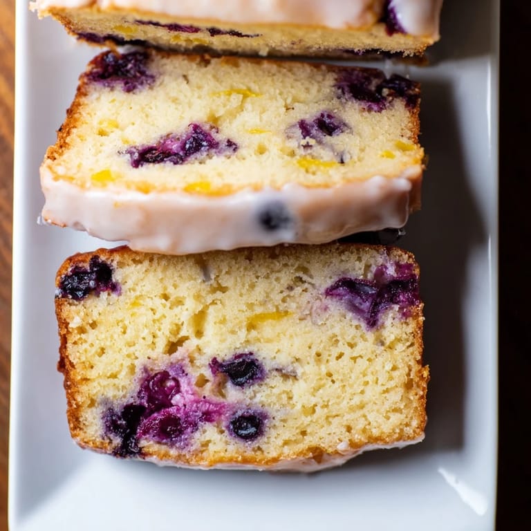 A freshly baked Lemon Blueberry Yogurt Loaf, moist and tender, showcasing a vibrant lemon flavor.