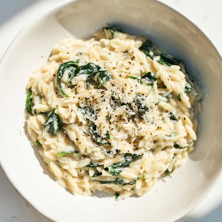 Enjoy the richness of creamy and flavorful Creamy Spinach Orzo, ready in just 30 minutes!