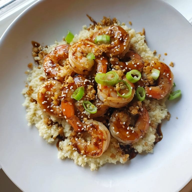 Fragrant and flavorful ginger garlic shrimp bowls showcasing tender shrimp over cauliflower rice.