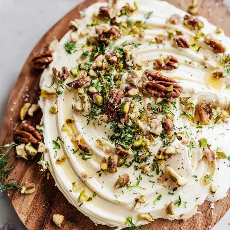 Rustic bread slices beside a Flavored Butter Board topped with fresh herbs, nuts, and sea salt.  