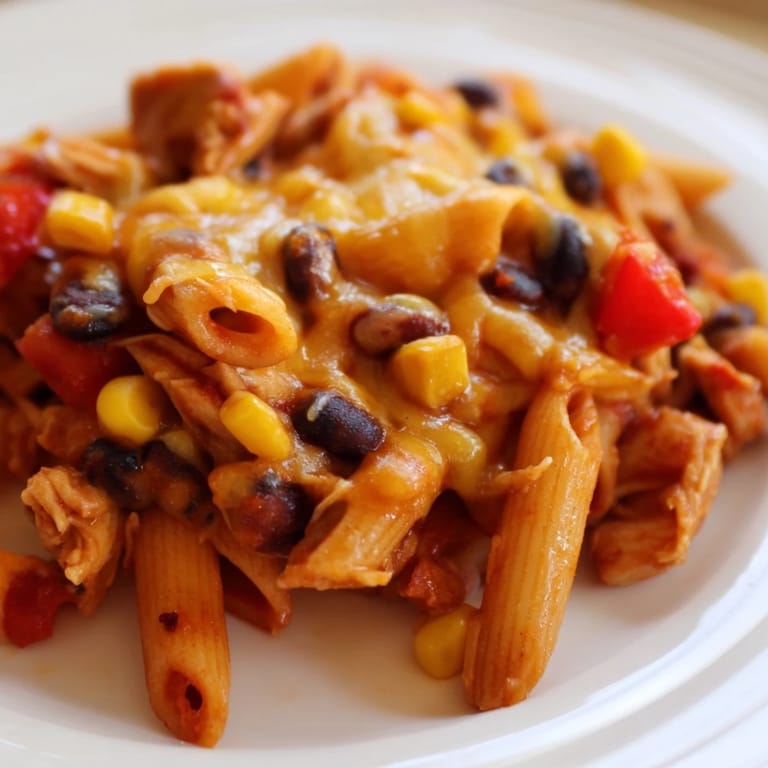 Bright garnishes of cilantro and avocado top this Tex-Mex inspired Chicken Enchilada Pasta, perfect for weeknights.