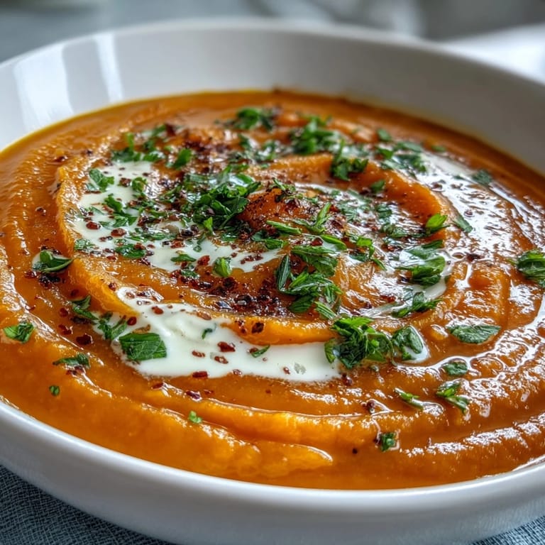 Warm Carrot, Celeriac and Chilli Soup in a white bowl, accompanied by gluten-free bread for a cozy, healthy meal.