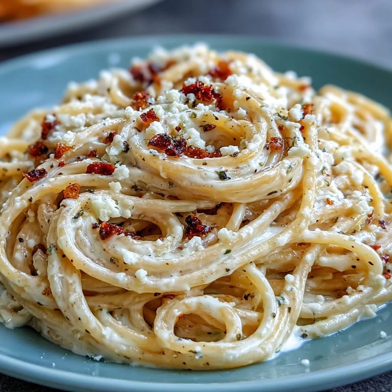 A steaming skillet of Cacio e Pepe ready to serve, topped with extra grated Pecorino and cracked pepper alongside crusty bread.