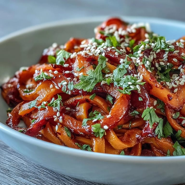 Savory Gochujang Swede Noodles served warm with fresh cilantro, ideal for a quick weeknight dinner.