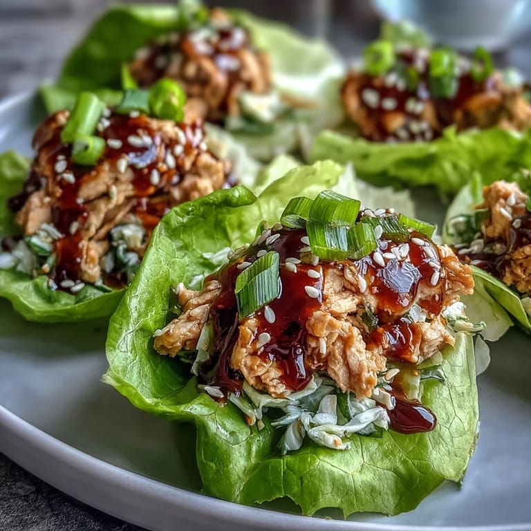 Juicy Potsticker-Inspired Chicken Lettuce Boats garnished with green onions, ready to serve for a low-carb weeknight dinner.