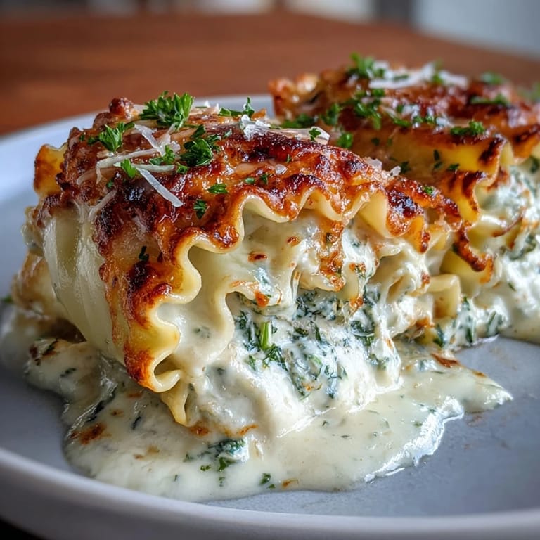 Freshly baked Garlic Butter Lasagna Roll-Ups served on a plate, garnished with parsley and ready to enjoy.