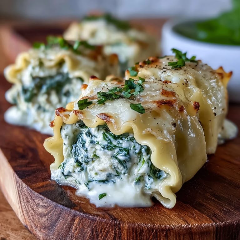Six serving-sized Garlic Butter Lasagna Roll-Ups on a platter, drizzled with rich garlic butter sauce and garnished with fresh parsley.