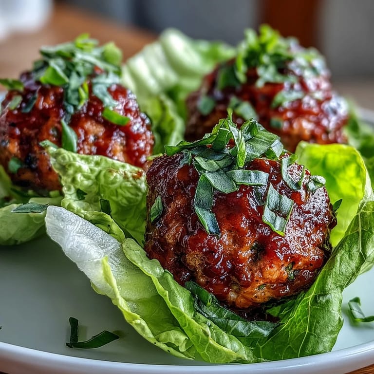 Homemade turkey meatball lettuce wraps with marinara, garnished with Parmesan, served warm for a low-carb dinner idea.