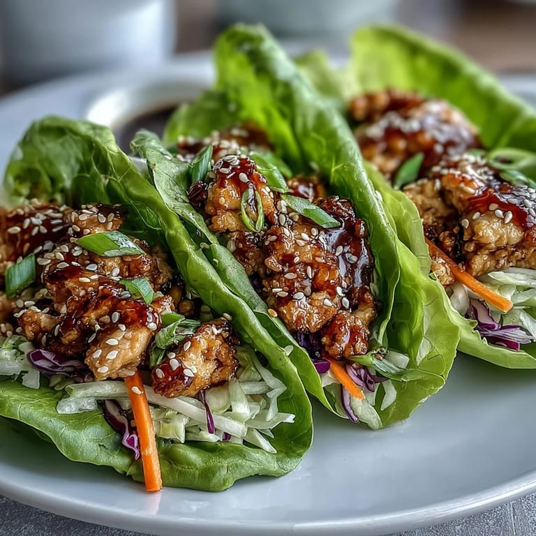 Freshly grated ginger and garlic infuse this Potsticker-Inspired Chicken Lettuce Boats filling with savory aroma.