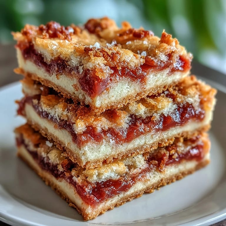 Classic Cuban guava bars with tender cake layers and luscious fruit paste, perfect for dessert or snack.  