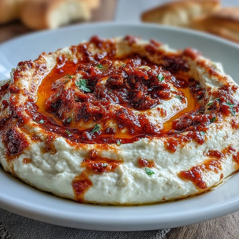 Rich, spicy Calabrian chili cream cheese dip, drizzled with olive oil and ready for crackers.