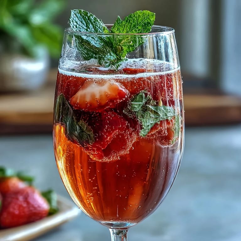 Festive DIY cocktail station featuring chilled Prosecco, strawberry purée, and vibrant fruit garnishes.  