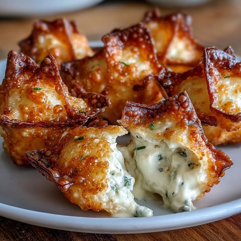 Golden wonton triangles bursting with savory crab and cream cheese, air-fried until delightfully crisp.  