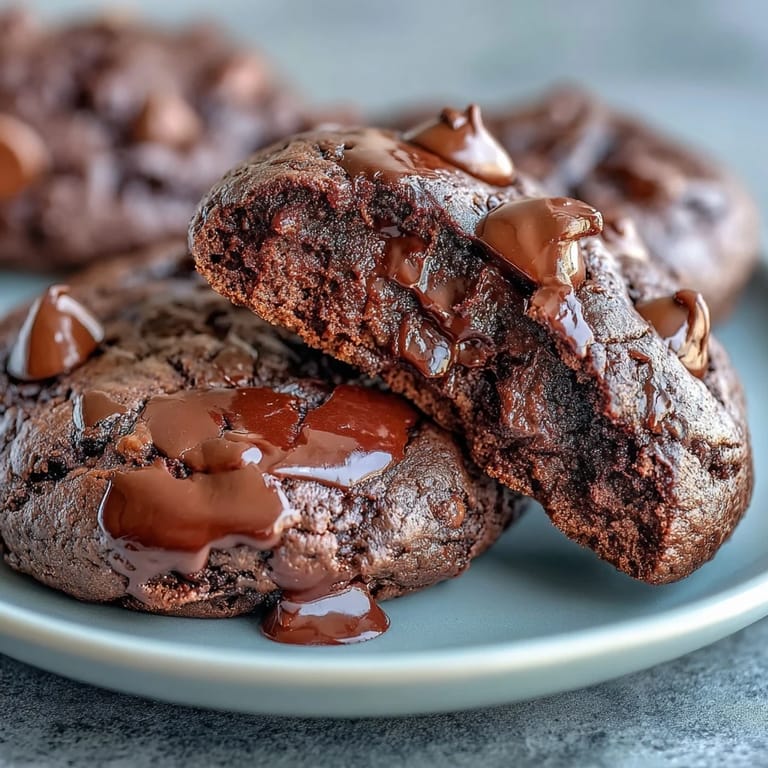 Close-up of freshly baked protein-packed chocolate cookies showing their soft, fudgy interior and melted chocolate pieces.