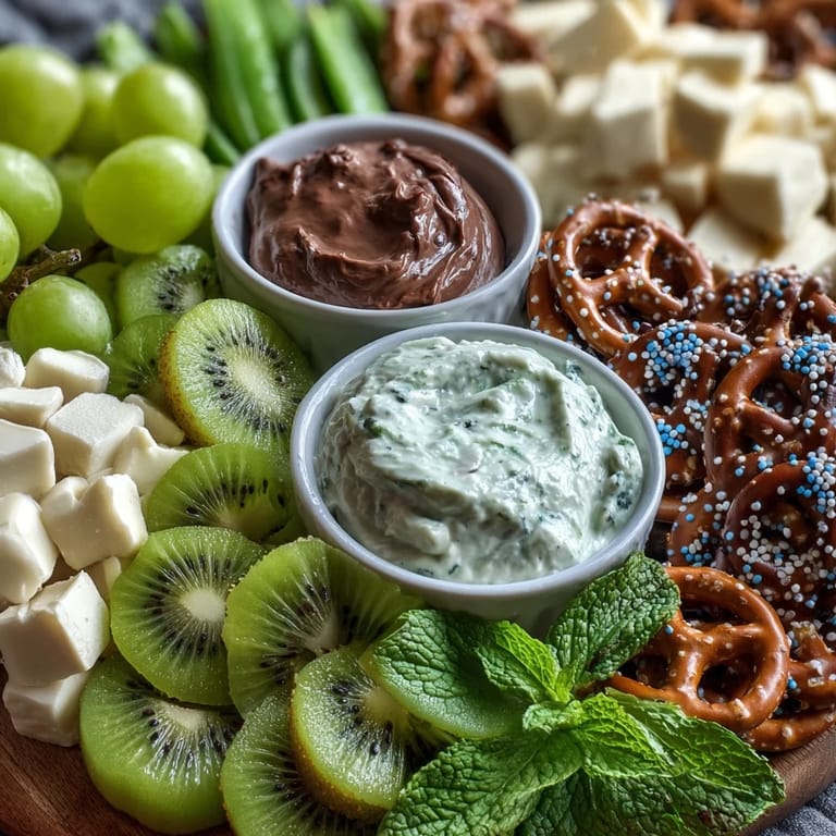 Celebrate St. Patricks Day with this colorful snack board featuring green grapes, kiwi, cucumber, and a variety of festive treats.