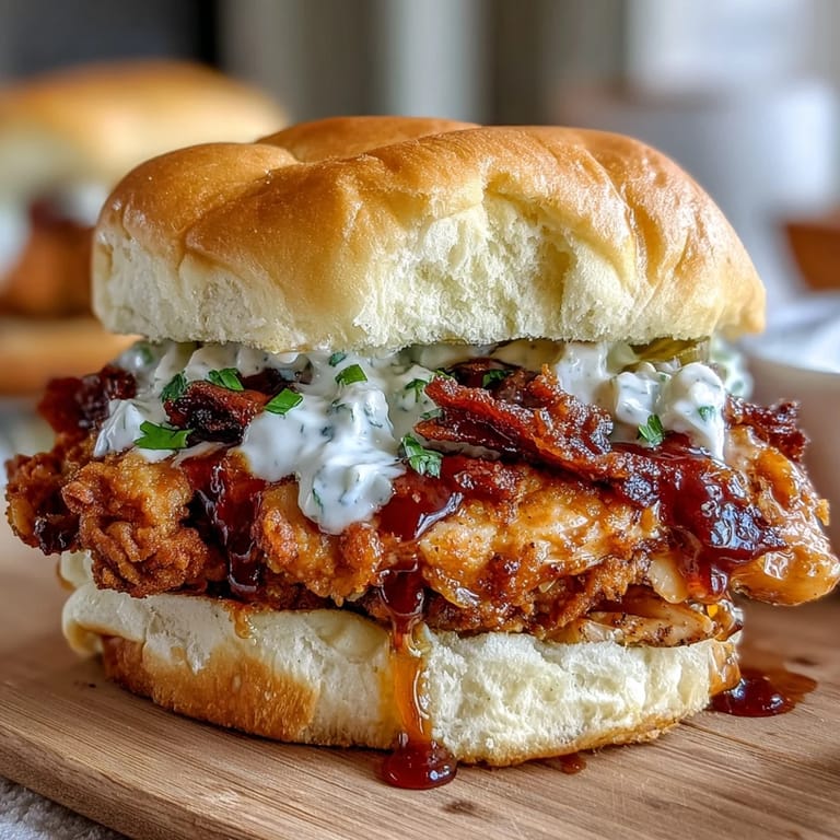 Juicy shredded chicken slow-cooked in ranch and pepperoncini, served on a bun with crisp dill pickle slices.
