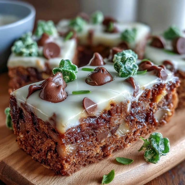 Festive Lucky Clover St. Patrick's Day Cookie Bars, chewy and loaded with chocolate chips, decorated with vibrant green sprinkles for a fun holiday treat.