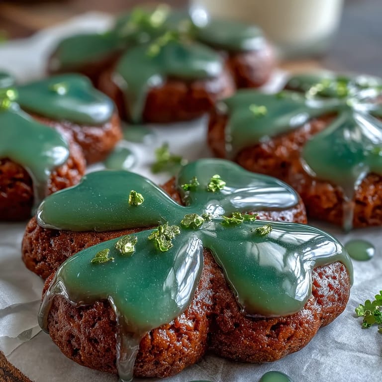 Green-iced shamrock sugar cookies arranged on a festive platter, ideal for holiday baking and Irish-themed dessert spreads.