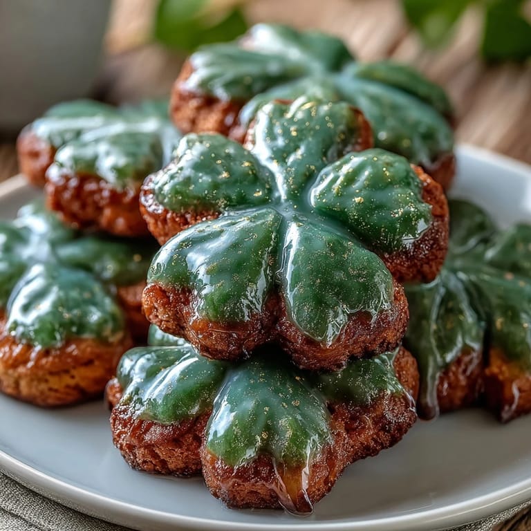 Festive St. Patrick's Day cookies featuring buttery sugar dough cut into shamrocks and topped with vibrant green royal icing.