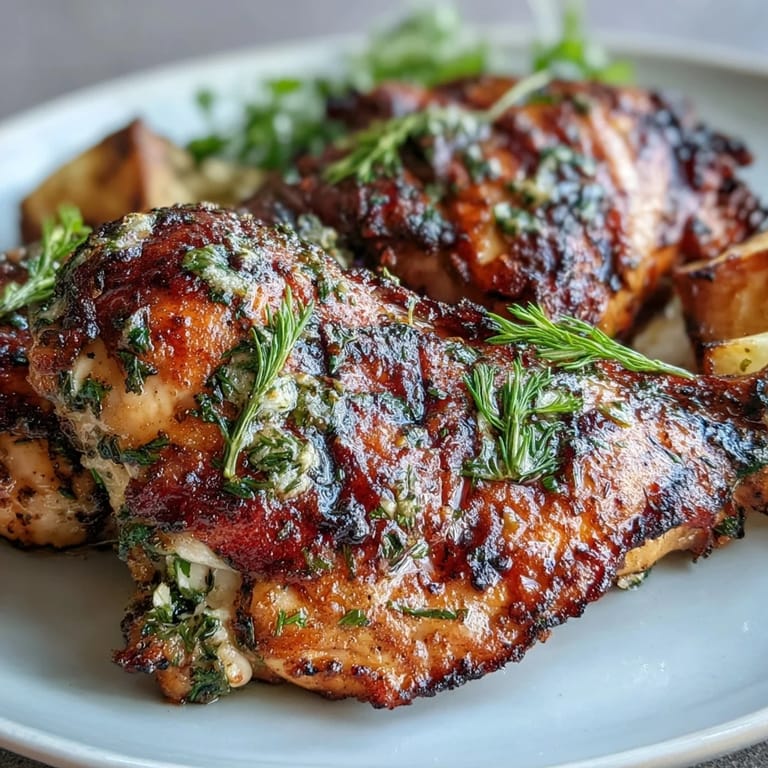 Juicy herb-marinated chicken thighs and colorful root vegetables roasted together for an easy dinner.