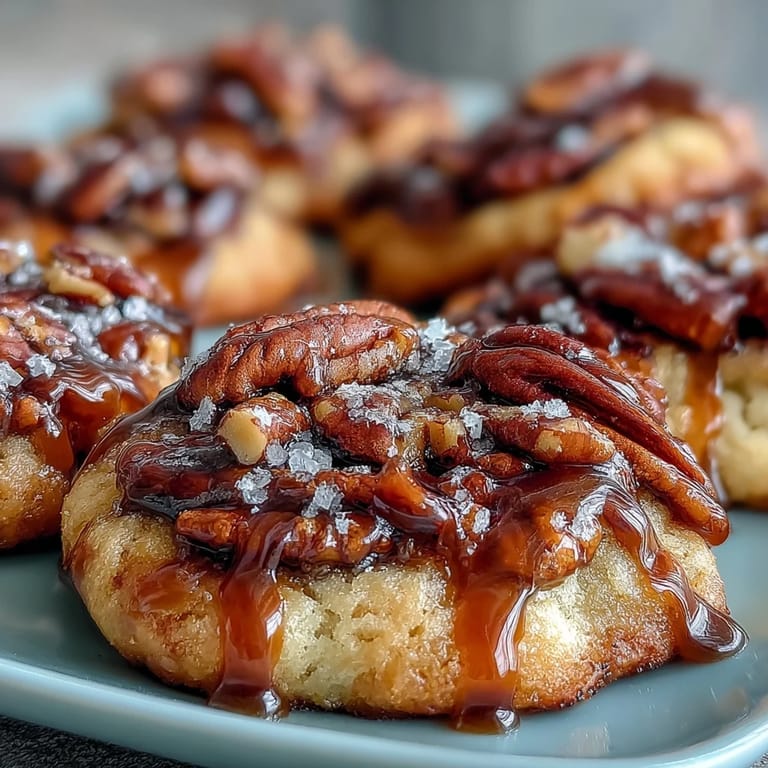 Decadent butter pecan cookies drizzled with caramel and loaded with crunchy toasted pecans for a sweet, nutty treat.