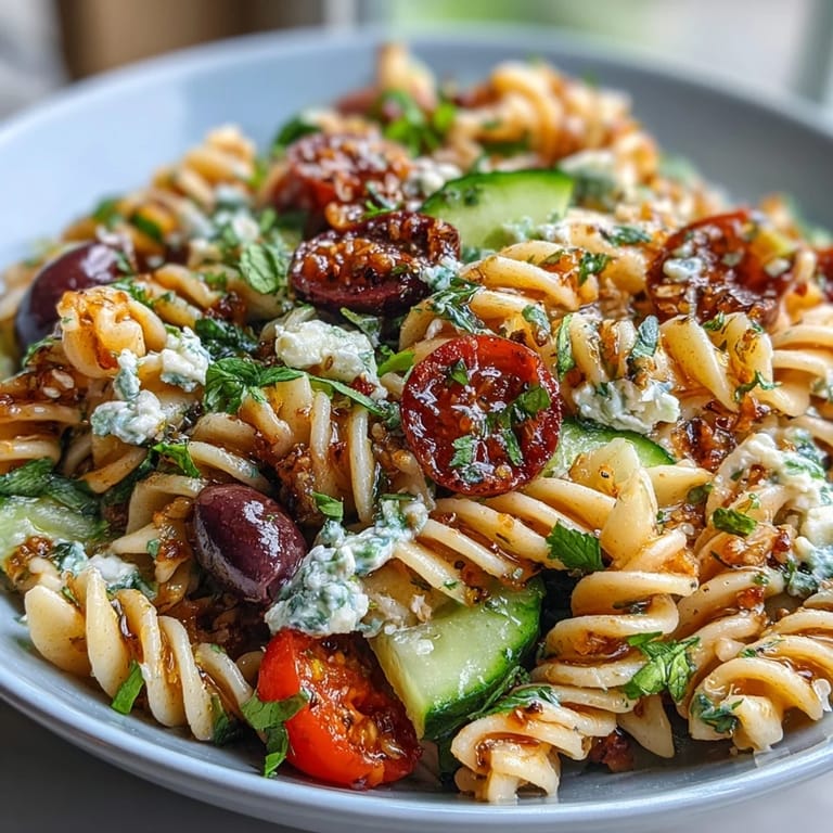 Vibrant pasta salad featuring tender fusilli, crisp bell peppers, and olives, all coated in tangy Italian dressing—ideal for picnics, potlucks, or quick lunches.