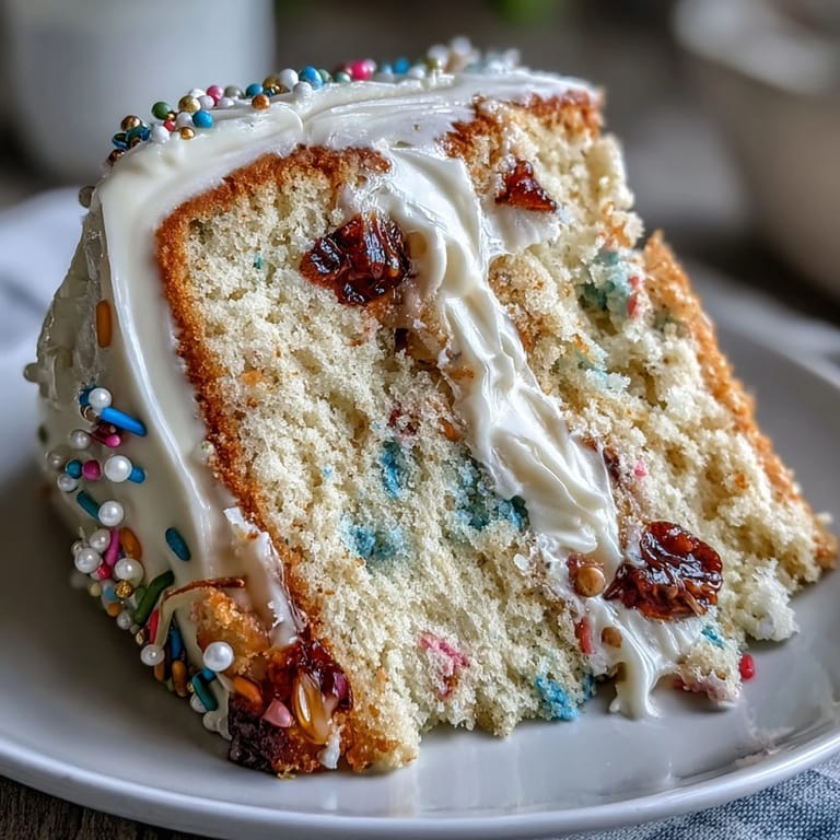 Celebrate in style with this colorful confetti cake, topped with luxurious champagne buttercream and edible glitter.