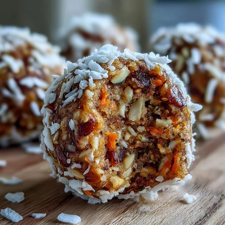 No-bake carrot cake bliss balls bursting with cinnamon, nutmeg, and vanilla, offering a wholesome dessert alternative.