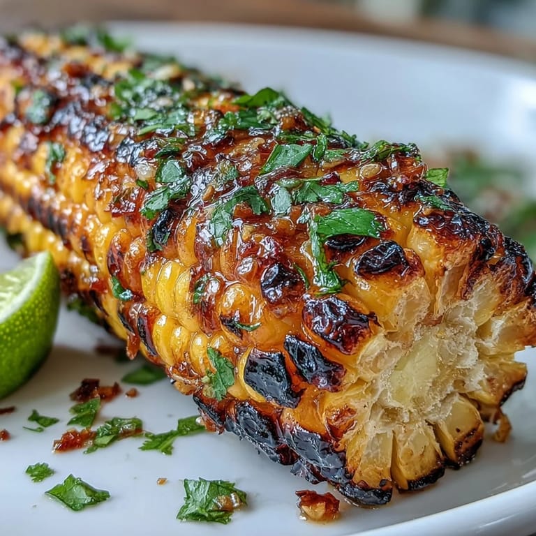 Enjoy tender grilled corn ribs drizzled with vibrant chili lime butter sauce.