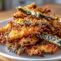 Crispy fried nori sheets in light tempura batter, served with savory dipping sauce for a crunchy umami snack.