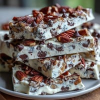 Creamy cottage cheese cookie dough Greek yogurt bark with mini chocolate chips, frozen for a high-protein snack.  