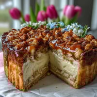 Elegant naked cake with lemon curd filling and fresh edible flowers for a spring celebration.  