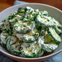 Creamy Cucumber Salad with Dill and Greek Yogurt, a refreshing side dish with crisp cucumbers in a tangy yogurt dressing.